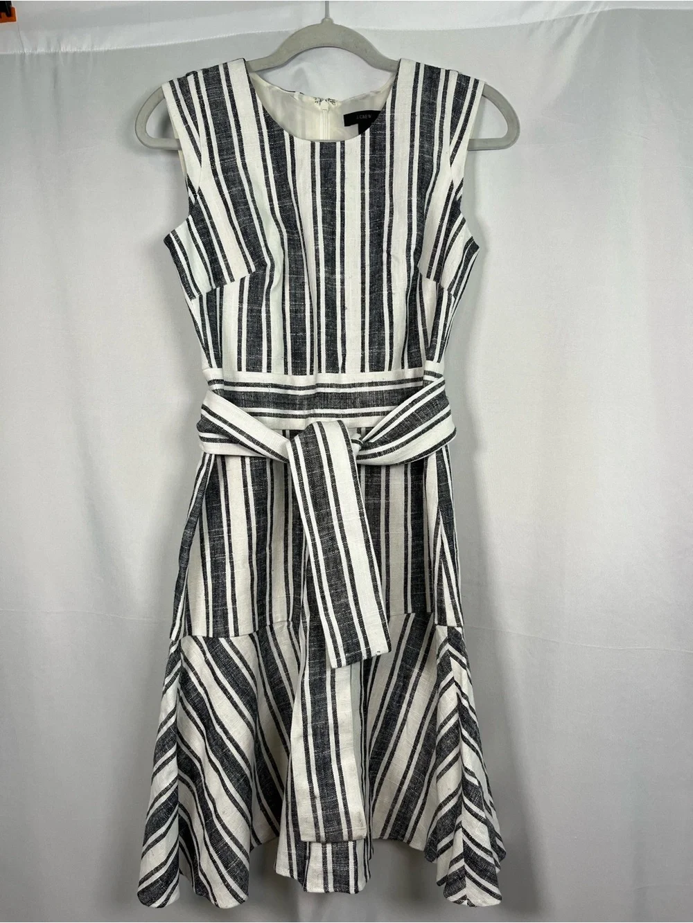 J crew striped linen blend belted fit & flare dress sz 2 coastal Americana - Picture 4 of 11